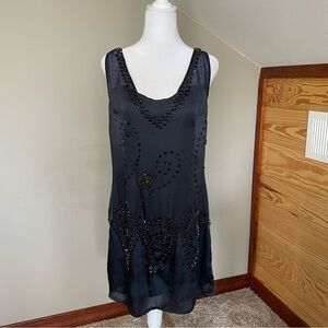 Black Sheer Top Sleeveless Beaded Dress Large